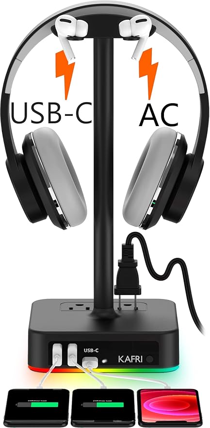 KAFRI RGB Headphone Stand with USB Ports Description: