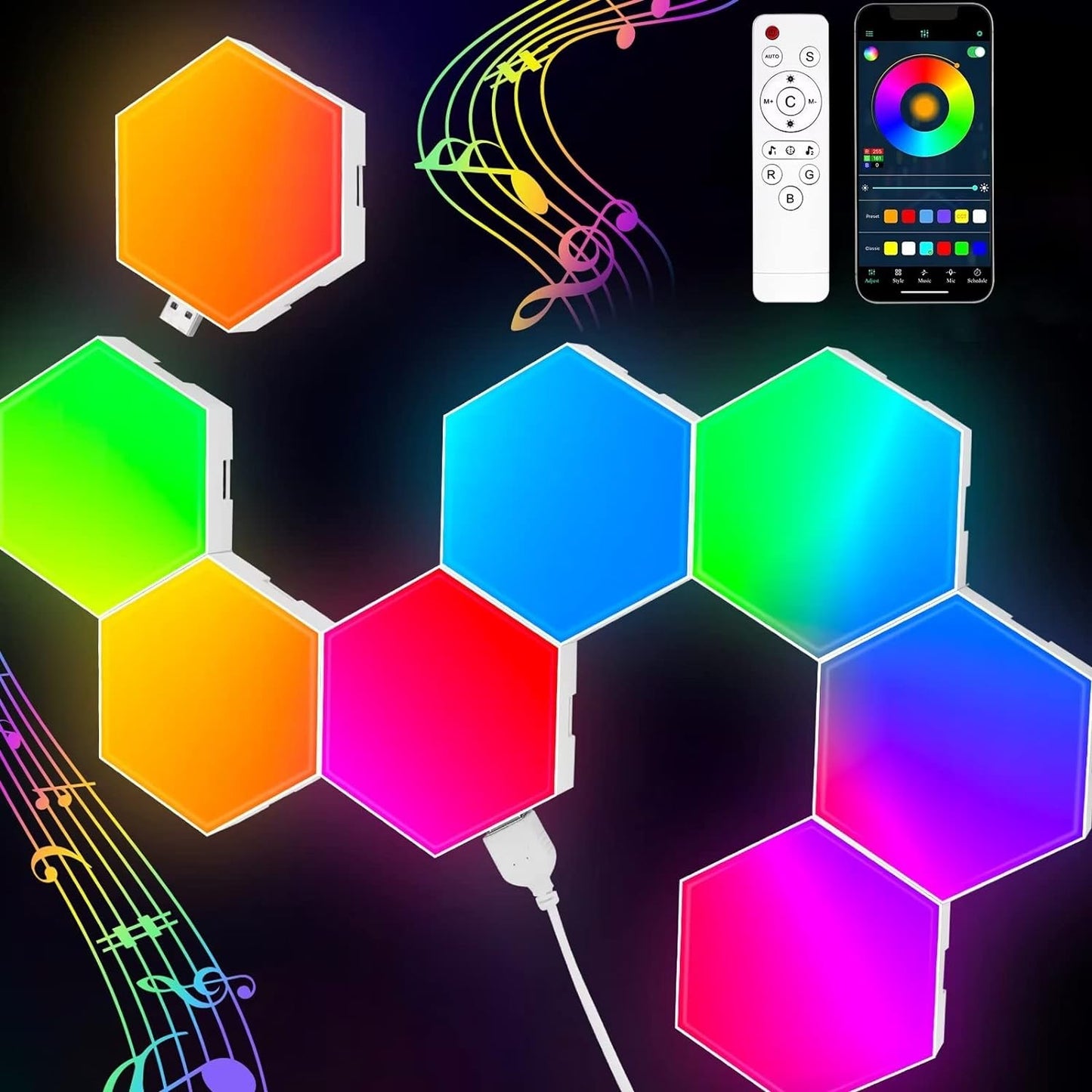 Modular RGB Hexagon Wall Panels โ Smart Sync Ambient Glow